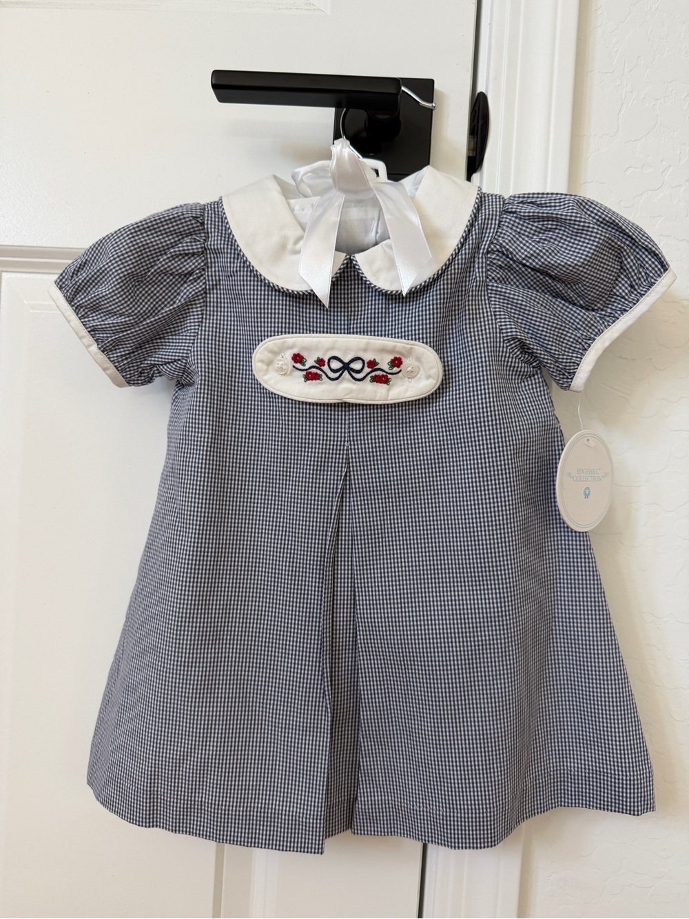 Edgehill Collection Navy Gingham Dress with White Peter Pan Collar